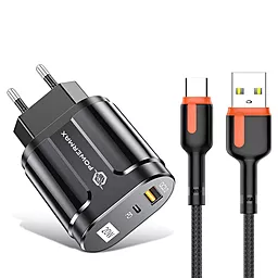 Сетевое зарядное устройство Powermax Duo Home Charger U+C 20W QC3.0/PD + Alpha USB-C Cable Set Black
