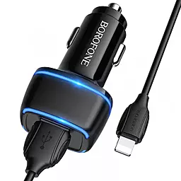 Автомобільний зарядний пристрій Borofone BZ14 2USB 2.4A + Lightning Cable Black
