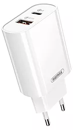 Сетевое зарядное устройство с быстрой зарядкой Remax RP-U37 18w PD USB-C/USB-A ports charger white - фото Сетевое зарядное устройство с быстрой зарядкой Remax RP-U37 18w PD USB-C/USB-A ports charger white