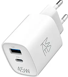 Сетевое зарядное устройство MAKE 45w Gan PD USB-C/USB-A ports charger white (MCW-4521GWH) - фото Сетевое зарядное устройство MAKE 45w Gan PD USB-C/USB-A ports charger white (MCW-4521GWH)
