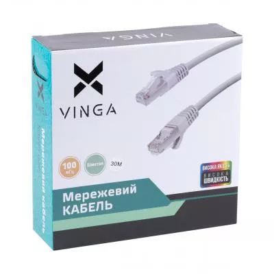 Патч-корд RJ-45 30м Vinga Cat. 5e UTP CCA білий (5E0.5CCA-30.0) - фото 2