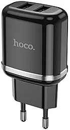 Мережевий зарядний пристрій Hoco N4 2.4a 2xUSB-A ports home charger black
