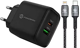 Мережевий зарядний пристрій Powermax Eclipse 30w PD USB-C/USB-A ports charger + USB-C to Lightning 27w cable black - фото Мережевий зарядний пристрій Powermax Eclipse 30w PD USB-C/USB-A ports charger + USB-C to Lightning 27w cable black