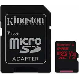 Карта памяти Kingston microSDXC 64GB Canvas React Class 10 UHS-I U3 V30 A1 + SD-адаптер (SDCR/64GB)
