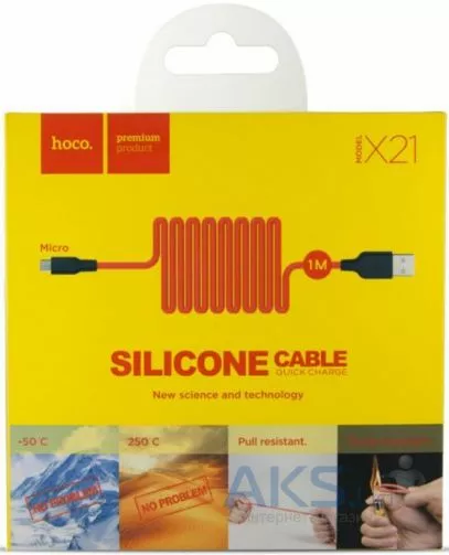 Кабель Hoco X21 Silicone USB-A - micro USB 12w 2.4a 1м cable Black/Red - фото 3