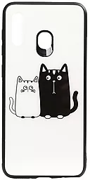 Чехол TOTO Cartoon Print Glass Huawei Y7 2019 Cats White/Black (F_93367)