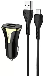 Автомобильное зарядное устройство с быстрой зарядкой Hoco Z31 18w QC3.0 2xUSB-A ports car charger + micro USB cable black - фото Автомобильное зарядное устройство с быстрой зарядкой Hoco Z31 18w QC3.0 2xUSB-A ports car charger + micro USB cable black