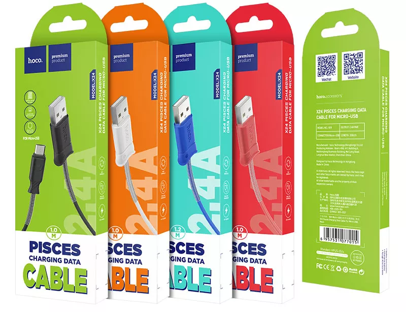Кабель Hoco X24 Pisces USB-A - micro USB 12w 2.4a 1м cable Black - фото 5