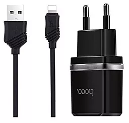 Сетевое зарядное устройство Hoco C12 2.4a 2xUSB-A ports charger + Lightning cable black