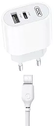 Мережевий зарядний пристрій XO L97 USB C+A + USB Type-C Cable White