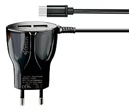 Сетевое зарядное устройство Gelius TA08 Ultra Edition 2.1a 2xUSB-A ports charger + USB-C cable black - фото Сетевое зарядное устройство Gelius TA08 Ultra Edition 2.1a 2xUSB-A ports charger + USB-C cable black