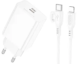 Сетевое зарядное устройство Borofone BA21A Pro 20w PD USB-C ports charger + USB-C to Lightning cable white - фото Сетевое зарядное устройство Borofone BA21A Pro 20w PD USB-C ports charger + USB-C to Lightning cable white