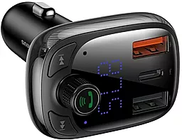 Автомобільний зарядний пристрій з FM-трансміттером та швидкою зарядкою Baseus T-Shaped S-13 Wireless 36W 2xUSB-A-1xC MP3 Black (CCTM-B01/CCMT000101) - мініатюра 2