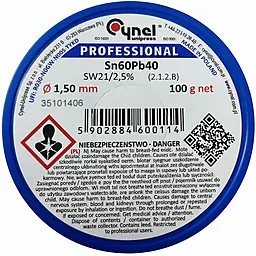 Припой проволочный Cynel (Sn60Pb40-SW21) 1.5 мм 100 г на катушке - фото Припой проволочный Cynel (Sn60Pb40-SW21) 1.5 мм 100 г на катушке