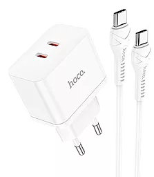 Сетевое зарядное устройство Hoco N29 35w PD 2xUSB-C ports fast charger + USB-C to USB-C cable white - фото Сетевое зарядное устройство Hoco N29 35w PD 2xUSB-C ports fast charger + USB-C to USB-C cable white