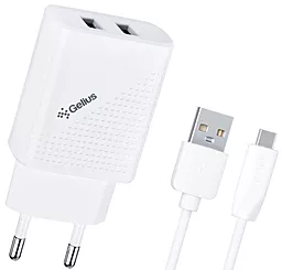 Сетевое зарядное устройство Gelius Pro Vogue GP-HC011 12W 2xUSB-A 2.4A + USB-C Cable White