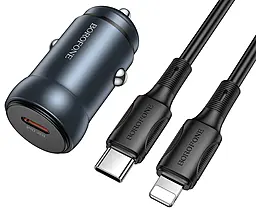 Автомобільний зарядний пристрій Borofone BZ32 30w PD USB-C port car charger + USB-C to Lightning cable gray - фото Автомобільний зарядний пристрій Borofone BZ32 30w PD USB-C port car charger + USB-C to Lightning cable gray