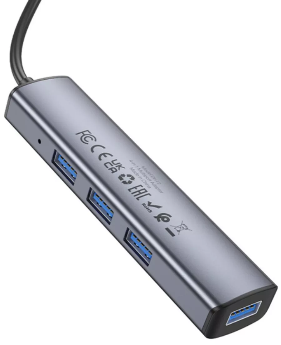 USB-A хаб Borofone 4-in-1 gray - фото 4