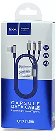 Универсальный кабель Hoco U17 Combo 3-in-1 USB-A to Type-C/Lightning/micro USB 12w 2.4a 1.5м сable Blue - миниатюра 5 Универсальный кабель Hoco U17 Combo 3-in-1 USB-A to Type-C/Lightning/micro USB 12w 2.4a 1.5м сable Blue - миниатюра 5