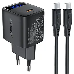 Мережевий зарядний пристрій AceFast A115 30w GaN PD USB-C fast charger + USB-C to USB-C cable black - фото Мережевий зарядний пристрій AceFast A115 30w GaN PD USB-C fast charger + USB-C to USB-C cable black