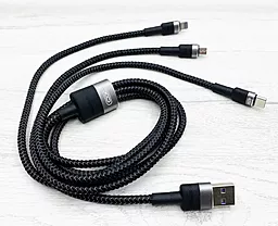 Кабель USB XO NB-Q191 40w 4a 3-in-1 USB to Type-C/Lightning/micro USB cable black - миниатюра 3