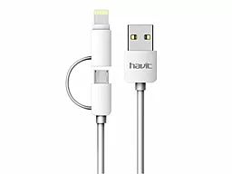 USB Кабель Havit HV-CB610X 2-in-1 USB Lightning/micro USB Cable White
