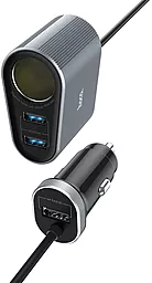 Автомобільний зарядний пристрій з перехідником прикурювача Hoco Z35A Companheiro 3 USB Metal Grey