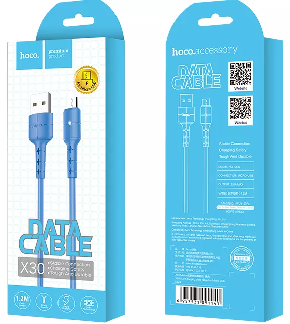 Кабель Hoco X30 Star USB-A - micro USB 10w 1.2м cable Blue - фото 6