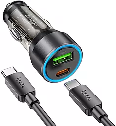 Автомобильное зарядное устройство Hoco NZ12A 43w PD/QC USB-C/USB-A ports fast charger + USB-C to USB-C cable black - фото Автомобильное зарядное устройство Hoco NZ12A 43w PD/QC USB-C/USB-A ports fast charger + USB-C to USB-C cable black
