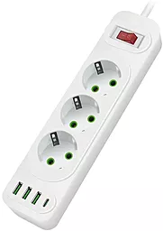 Сетевой фильтр (удлинитель) Voltronic F23U 3 розетки 10A 3xUSB-A-1xUSB-C 2M c выключателем белый - фото Сетевой фильтр (удлинитель) Voltronic F23U 3 розетки 10A 3xUSB-A-1xUSB-C 2M c выключателем белый