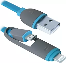 Універсальний кабель Defender USB10-03BP 2-in-1 USB-A to Lightning/micro USB 12w 2.4a 1м сable Blue (87487) - фото Універсальний кабель Defender USB10-03BP 2-in-1 USB-A to Lightning/micro USB 12w 2.4a 1м сable Blue (87487)