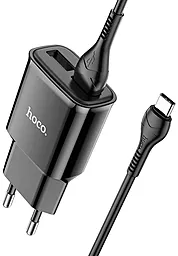Сетевое зарядное устройство Hoco C88A 2.4a 2xUSB-A ports charger + USB-C cable black - фото Сетевое зарядное устройство Hoco C88A 2.4a 2xUSB-A ports charger + USB-C cable black
