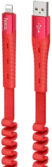 Кабель Hoco U78 Cotton Treasure Elastic USB-A - Lightning 12w 2.4a 1.2м cable Red - фото 1