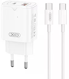 Сетевое зарядное устройство XO L130 30w PD USB-C/USB-A ports charger + USB-C to USB-C cable white - фото Сетевое зарядное устройство XO L130 30w PD USB-C/USB-A ports charger + USB-C to USB-C cable white