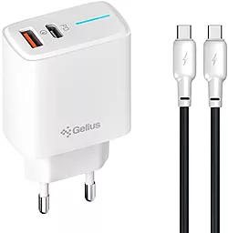 Мережевий зарядний пристрій Gelius Radiance GP-HC058 25w PD/QC3.0 USB-C/USB-A ports fast charg + USB-C to USB-C cable white - фото Мережевий зарядний пристрій Gelius Radiance GP-HC058 25w PD/QC3.0 USB-C/USB-A ports fast charg + USB-C to USB-C cable white