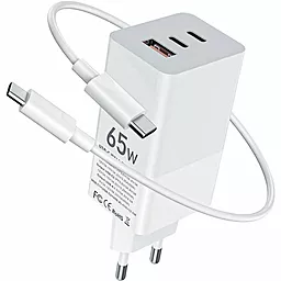 Сетевое зарядное устройство Gelius GP-HC051 Nimble 65w PD/QC 2xUSB-C/USB-A ports charger + USB-C to USB-C cable white
