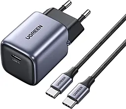Сетевое зарядное устройство Ugreen Nexode Mini CD319 30w GaN PD USB-C fast charger + USB-C to USB-C cable gray (25257) - фото Сетевое зарядное устройство Ugreen Nexode Mini CD319 30w GaN PD USB-C fast charger + USB-C to USB-C cable gray (25257)