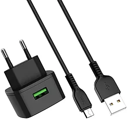Мережевий зарядний пристрій з швидкою зарядкою Hoco C70A Cutting-Edge 3A + micro USB Cable Black