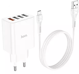 Сетевое зарядное устройство Hoco C102A 28.5w QC3.0 4xUSB-A ports charger + micro USB cable white