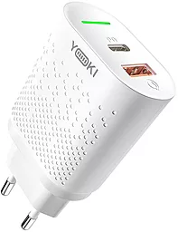 Мережевий зарядний пристрій Yoki Led YK-20PD+QC 20W 3A USB-A-C White