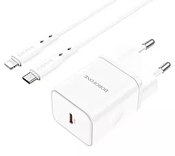 Сетевое зарядное устройство Borofone BN6 Field 20w PD USB-C home charger + USB-C to Lightning cable white - фото Сетевое зарядное устройство Borofone BN6 Field 20w PD USB-C home charger + USB-C to Lightning cable white
