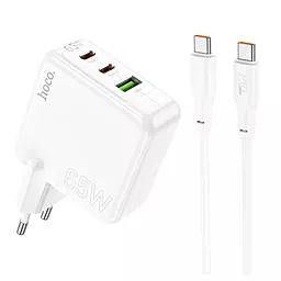 Мережевий зарядний пристрій Hoco C115A 65w PD/QC GaN 2USB-C/USB-A + USB-C-C cable White