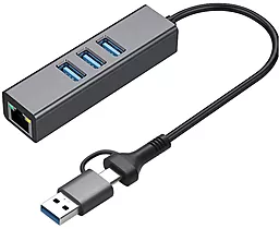 USB Type-C + USB-A хаб Dynamode 4-in-1 gray (DM-AD-GLAN-U3)