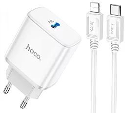 Сетевое зарядное устройство Hoco C104A 20w PD USB-C fast charger + USB-C to Lightning cable white