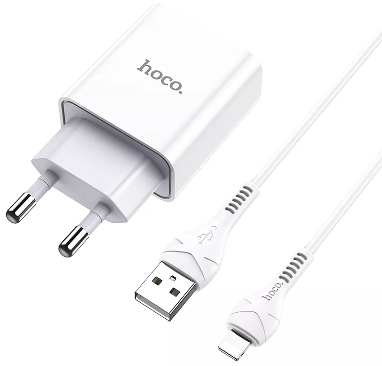Сетевое зарядное устройство Hoco C81A 2.1a home charger + Lightning cable white - фото 5