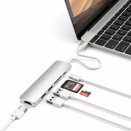 Мультипортовый USB Type-C хаб Satechi USB-C -> USB 3.0x2/HDMI/USB-C/Card Reader Silver (ST-SCMA2S) - миниатюра 4