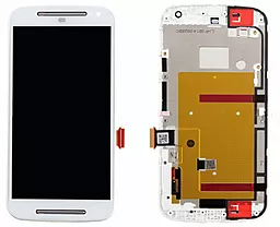 Дисплей Motorola Moto G2 (XT1062, XT1063, XT1064, XT1068, XT1069) с тачскрином и рамкой, оригинал, White