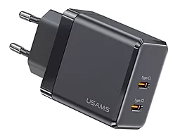 Сетевое зарядное устройство с быстрой зарядкой Usams T54 PD40W+QC3.0 GaN 2xUSB-C 3A Black (US-CC172)