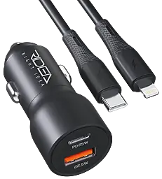 Автомобильное зарядное устройство Ridea RCC-47115 QPow Pro 47.5w PD USB-C/USB-A ports car charger + USB-C to Lightning cable Black - фото Автомобильное зарядное устройство Ridea RCC-47115 QPow Pro 47.5w PD USB-C/USB-A ports car charger + USB-C to Lightning cable Black