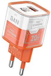 Сетевое зарядное устройство Amaya E200D 20w GaN PD/QC3.0 USB-C/USB-A fast charger Orange - фото Сетевое зарядное устройство Amaya E200D 20w GaN PD/QC3.0 USB-C/USB-A fast charger Orange